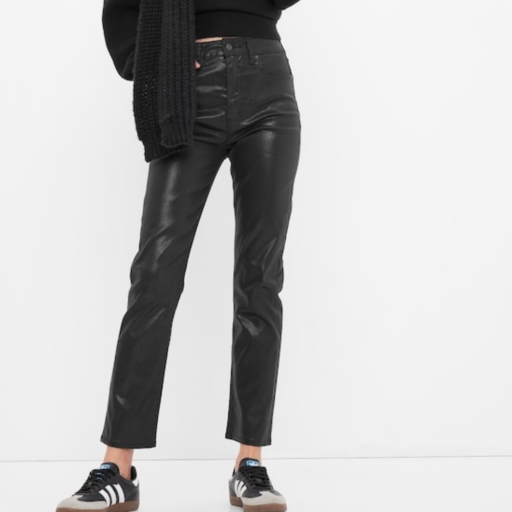 Gap Sky High Rise Foil Vintage Slim Jeans, Size 00P, Color: True Black Foil